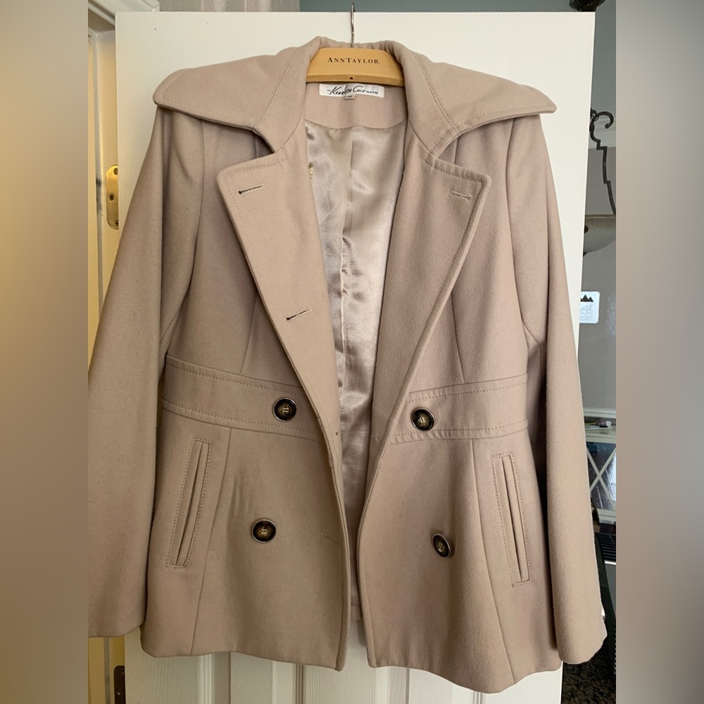Keneth Cole wool blend tan peacoat Size 10